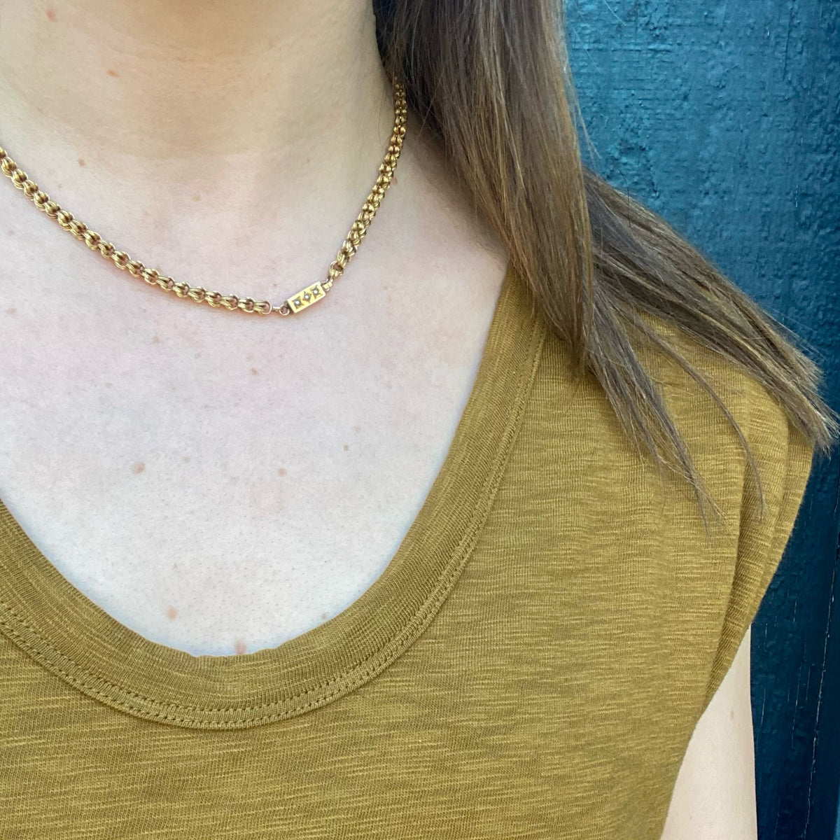 Engraved 15ct Gold Link Chain with Pearl-Set Clasp
