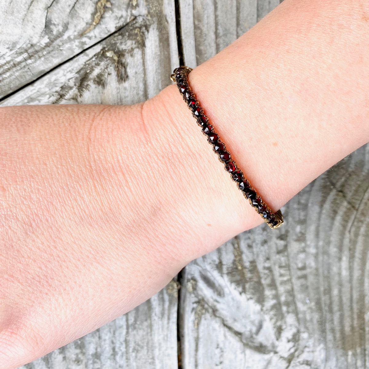 Slim Rose Cut Bohemian Garnet Bangle