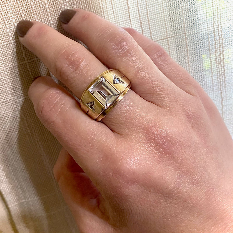Swanky Mid Century Gold & Crystal Arrow Ring