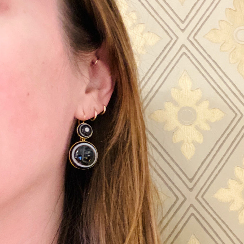 Antique Diamond Set Banded Agate Earrings