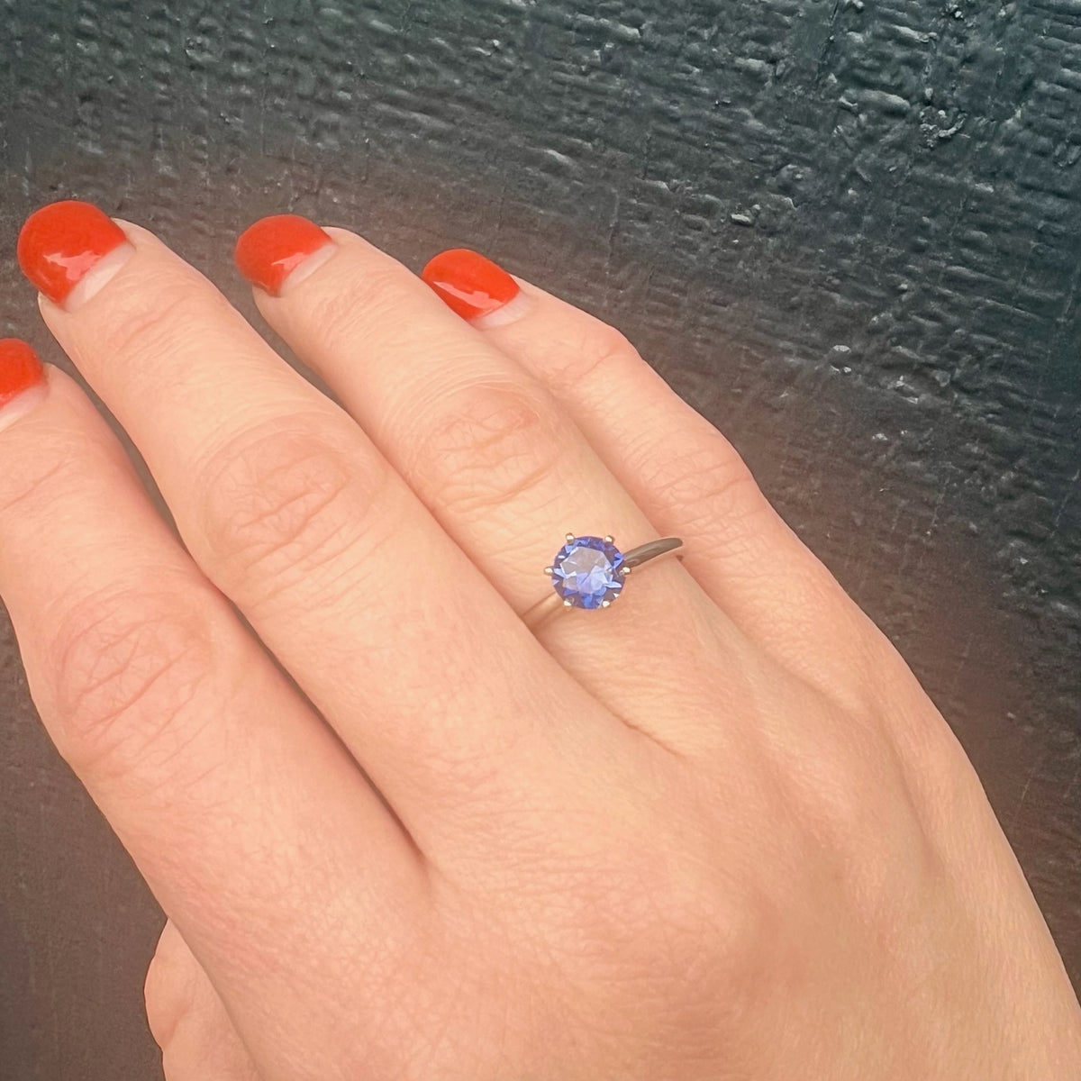 Lush Blue Sapphire Mid Century Solitaire Ring