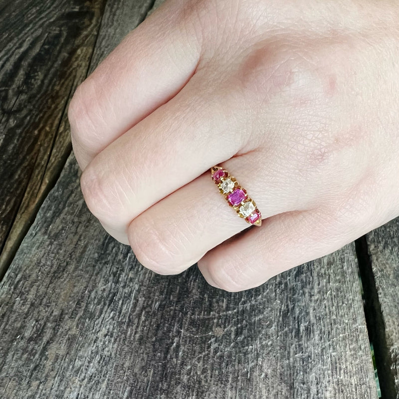 Cushion Cut Rubies and Diamond Band c1850
