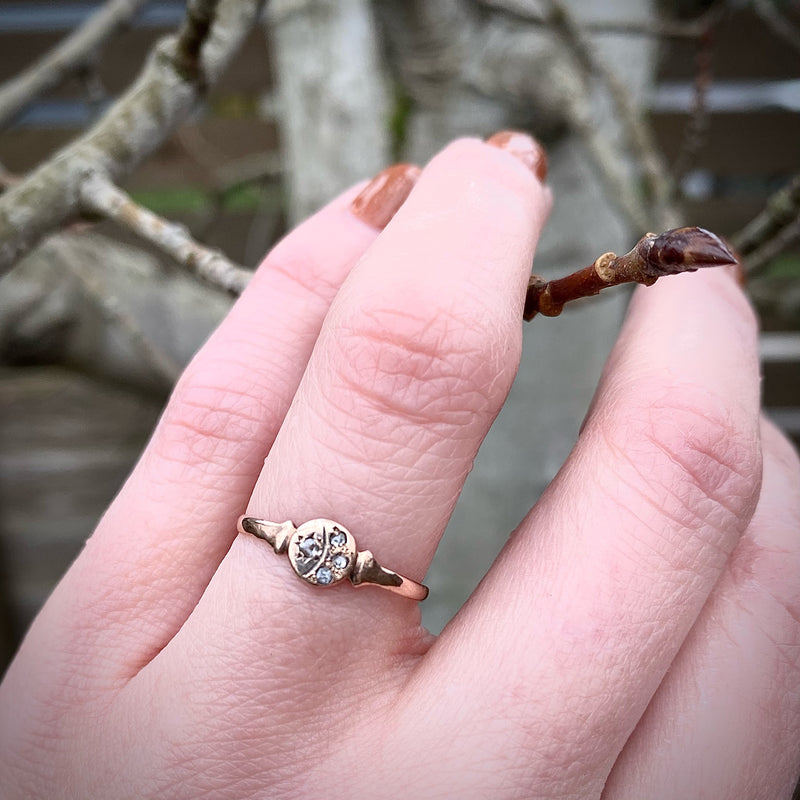 Delicate Rose Cut Diamond Moon and Star Band Ring