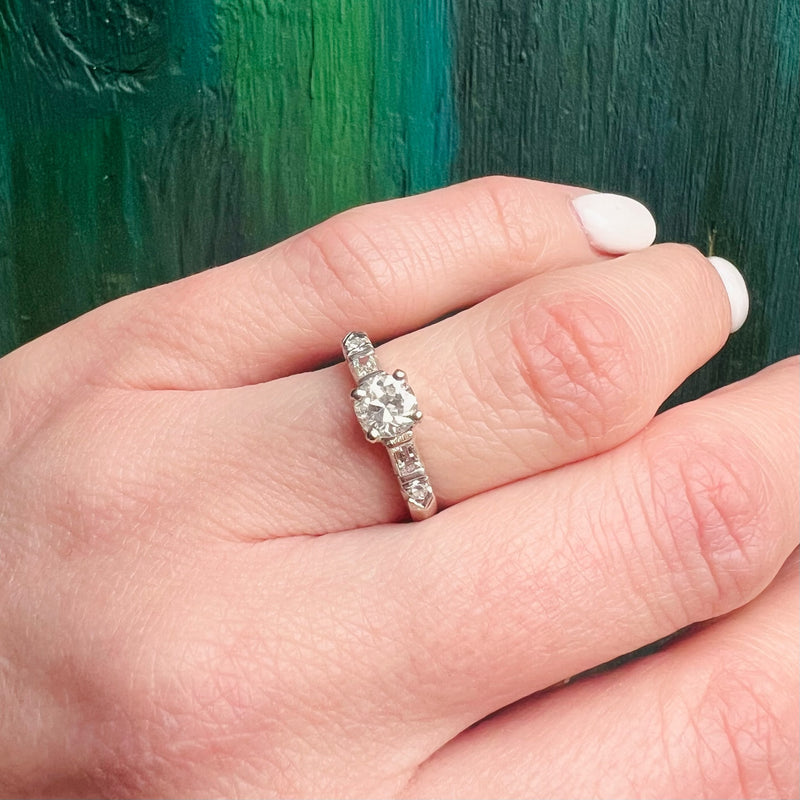 Diamond Engagement Ring with Baguette & Round Accents