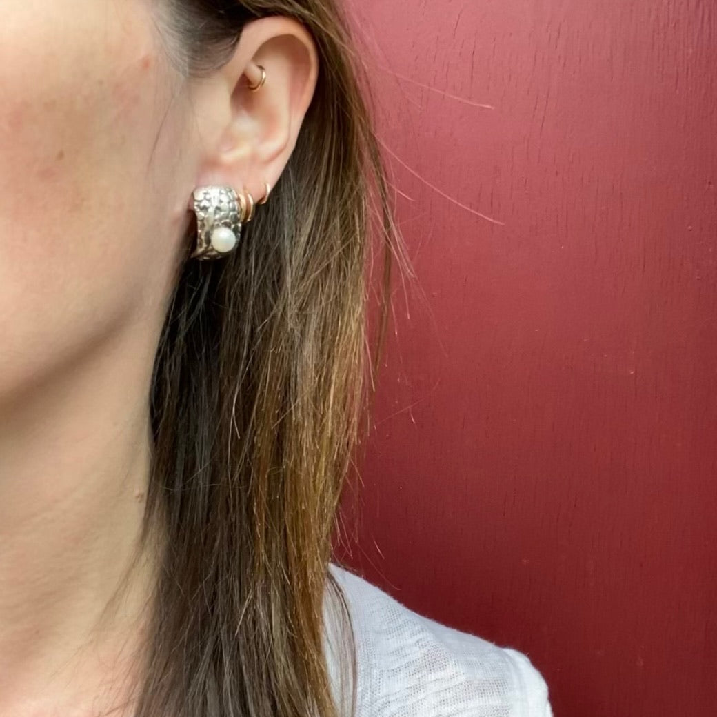 Dramatic Silver & Pearl Brutalist Earrings