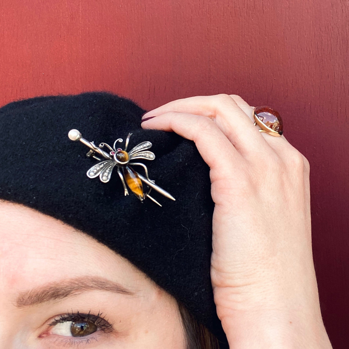 Vintage Silver Jeweled Bee Brooch