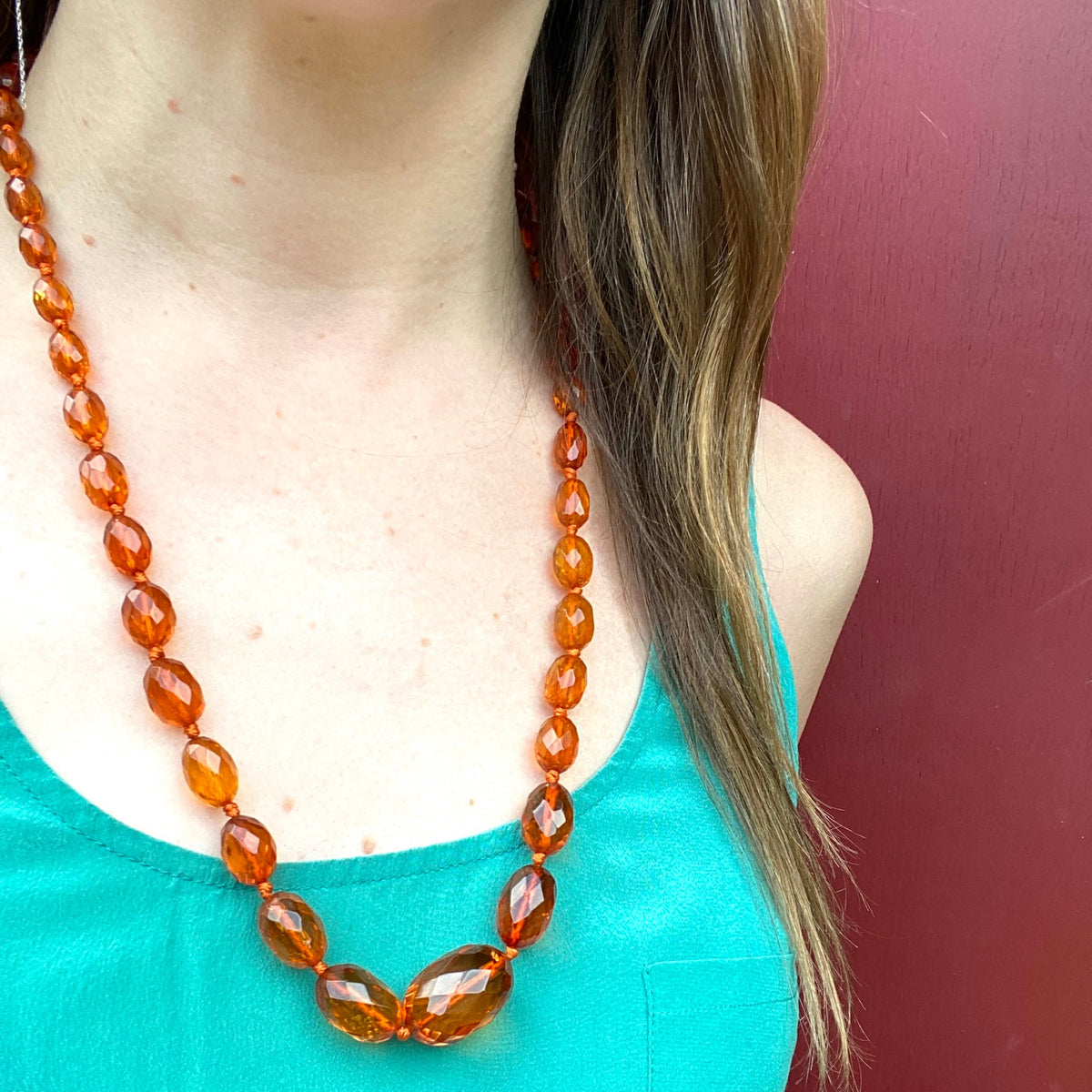 Antique Bourbon-Colored Graduated Amber Beads