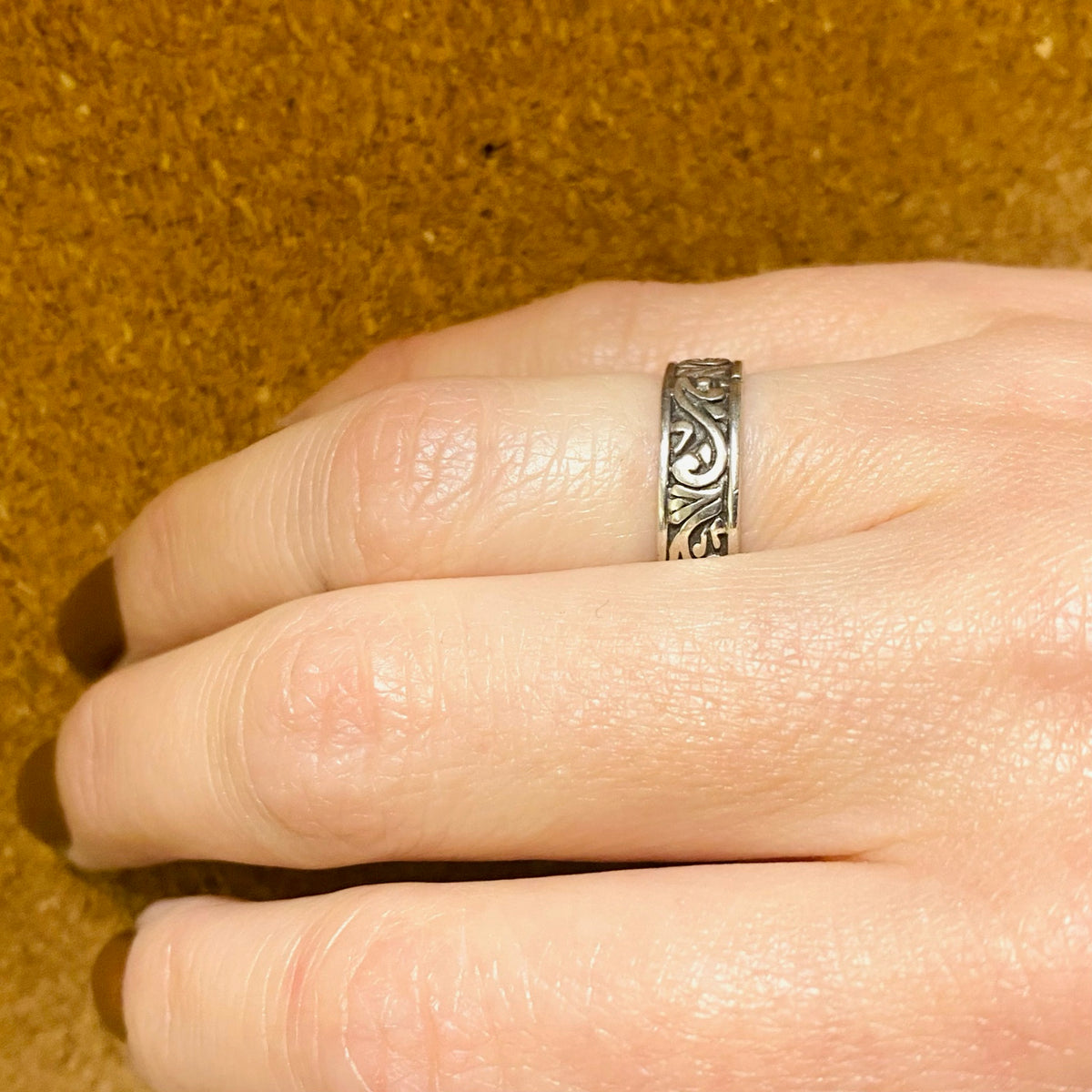 Vintage Sterling Band with Engraved Vines