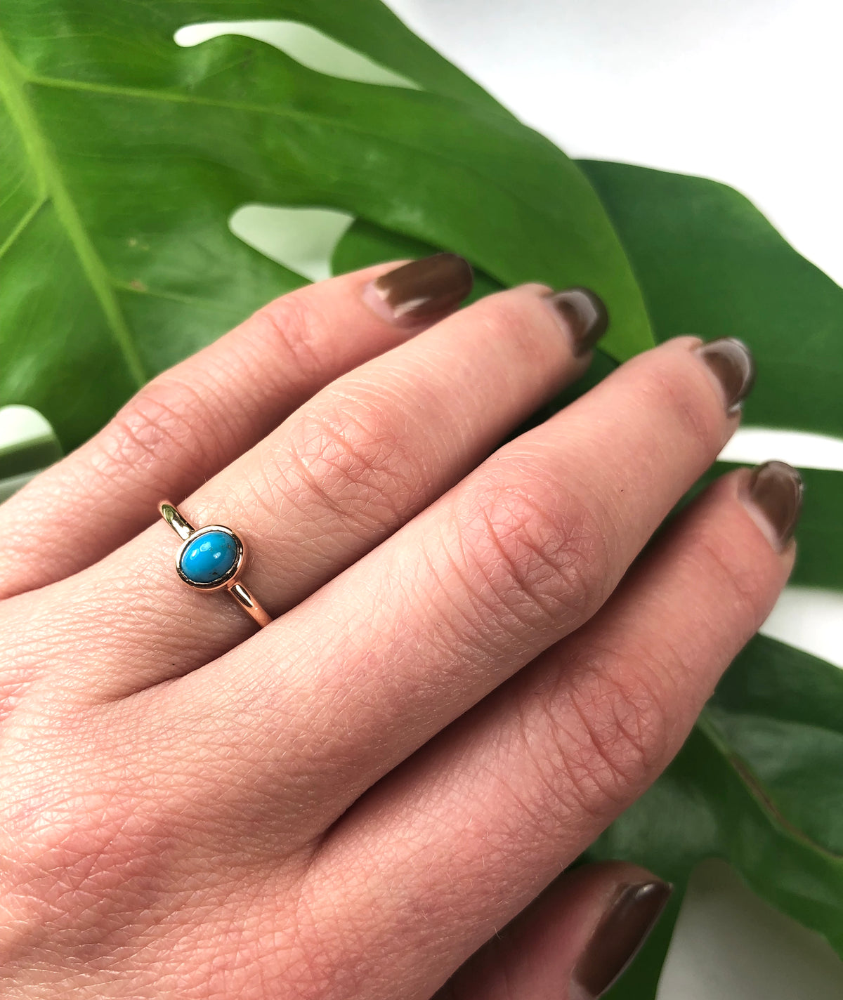 Oval Turquoise Cabochon Ring in 14k Rose Gold by 720