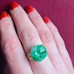 Brilliant Green Carved Jade Fish Ring