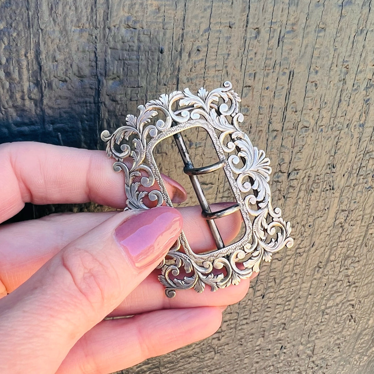 Hand Engraved Sterling Acanthus Leaf Buckle