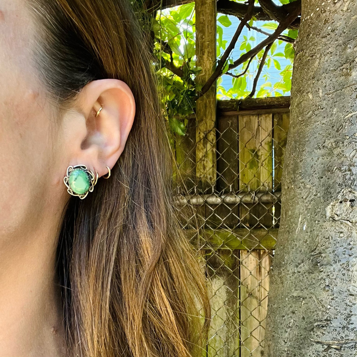 Navajo Turquoise in Silver Overlay Stud Earrings