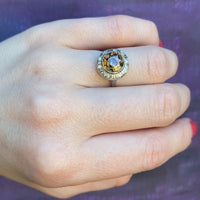 Warm Brown Zircon in Diamond Halo Ring
