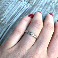 Carved White Gold & Diamond English Wedding Band