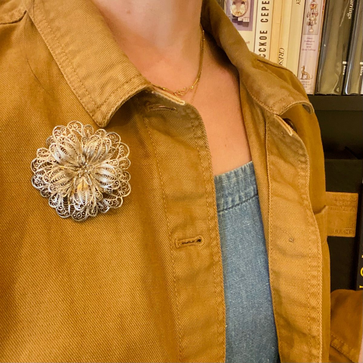 Delicate Lacy Silver Filigree Flower Brooch