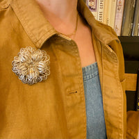 Delicate Lacy Silver Filigree Flower Brooch