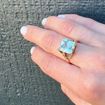 Aquamarine in Leafy Gold Cocktail Ring