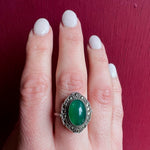 Elegant Art Deco Chrysoprase Marcasite & Silver Ring