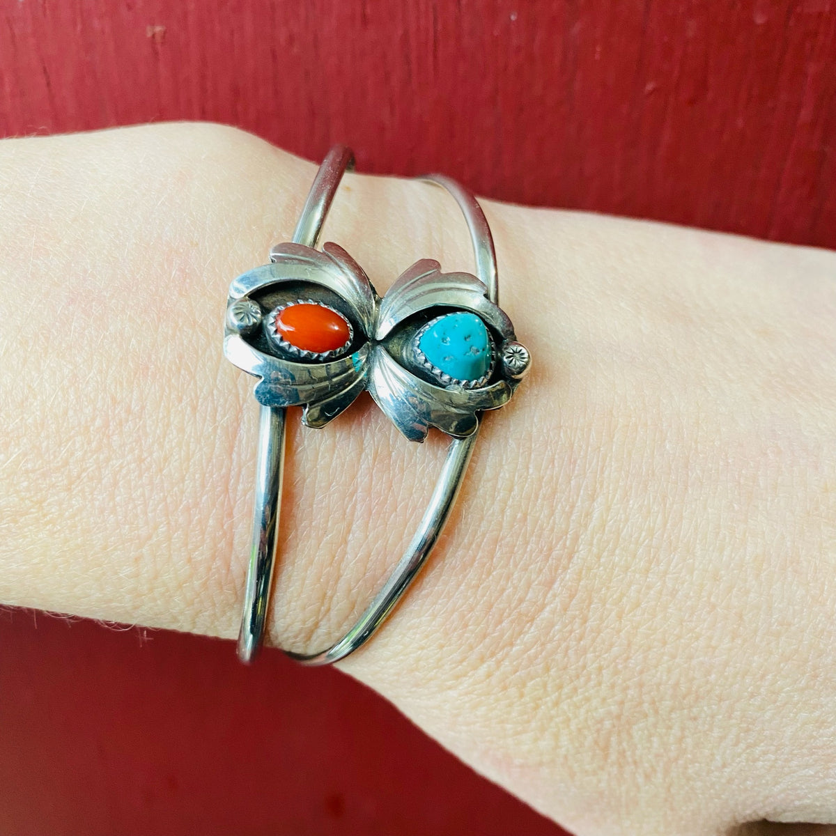 Light Weight Cuff with Colored Stones & Silver Appliqué