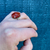 Carved Carnelian in Silver Forget Me Not Ring