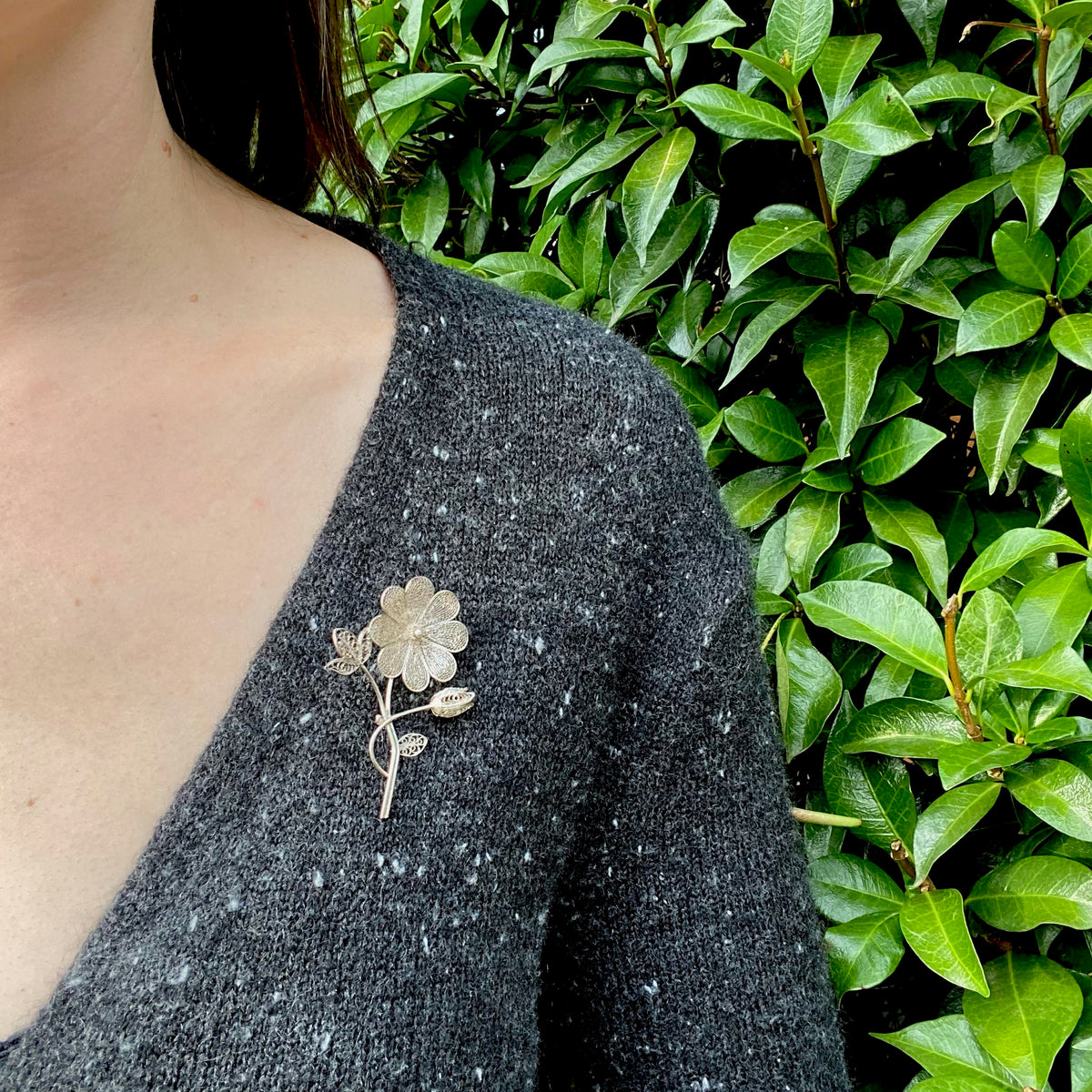 Delicate Silver Filigree Nosegay Brooch