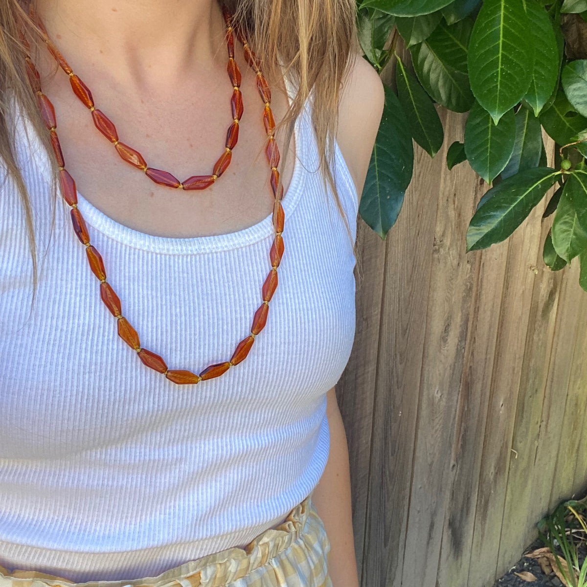 Autumnal Tones Long Glass Bead Necklace