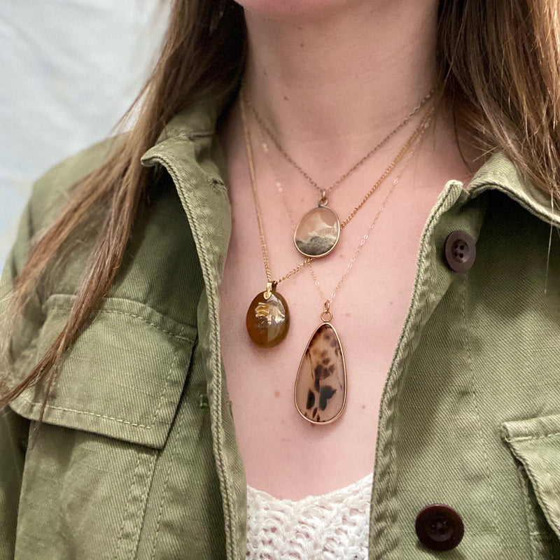 Natural Leopard Agate Bezel Set Pendant