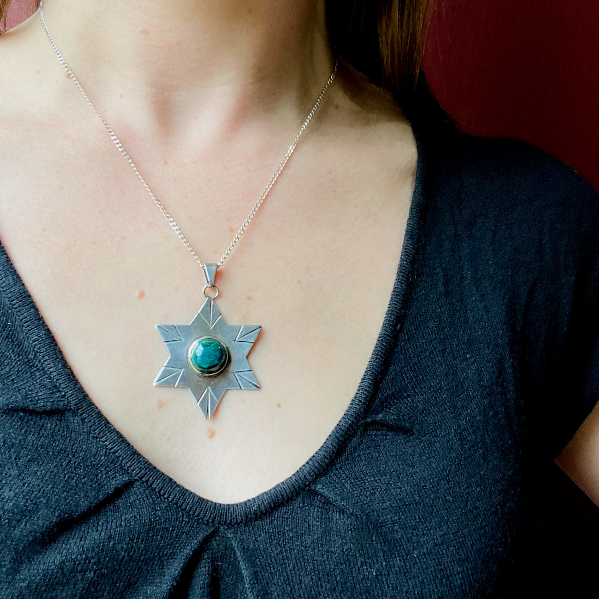 Sterling Silver & Azurite Israel Star Pendant