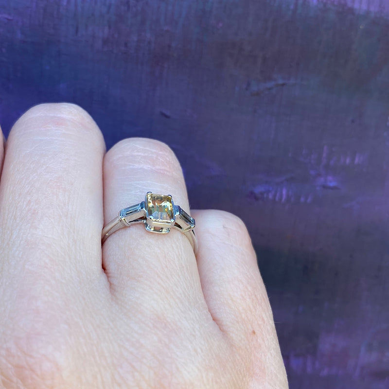 Imperial Topaz and Baguette Diamond Engagement Ring