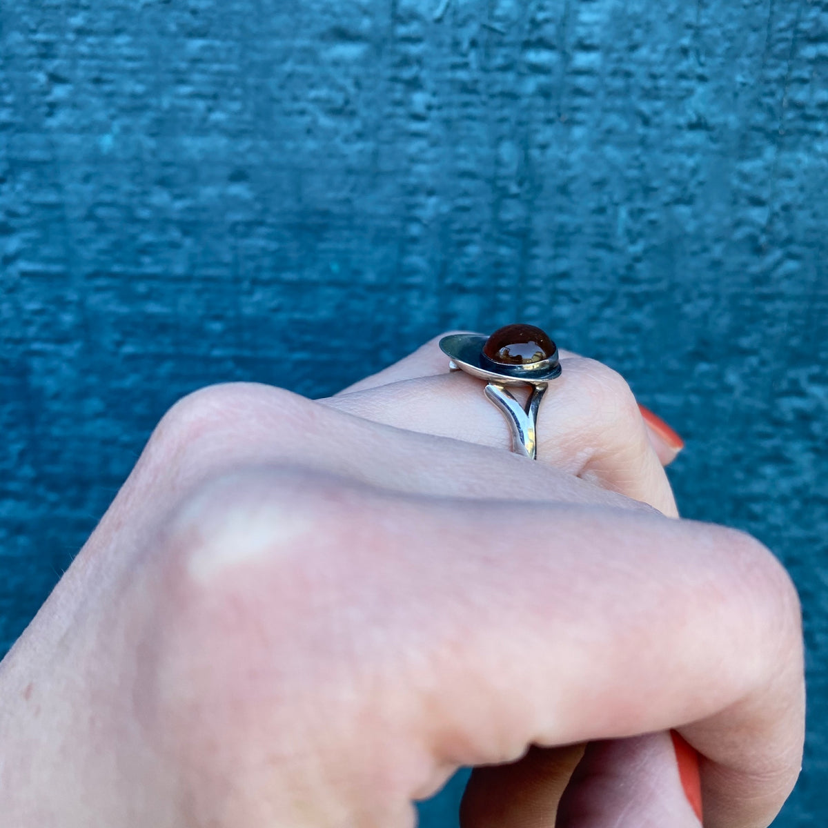 Modernist Amber in Sterling Eclipse Ring