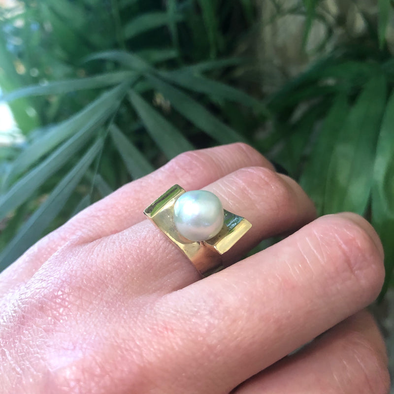The 1970's Gold and Pearl Statement Ring