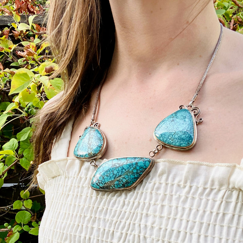 Bold Natural Turquoise in Sterling Silver Necklace