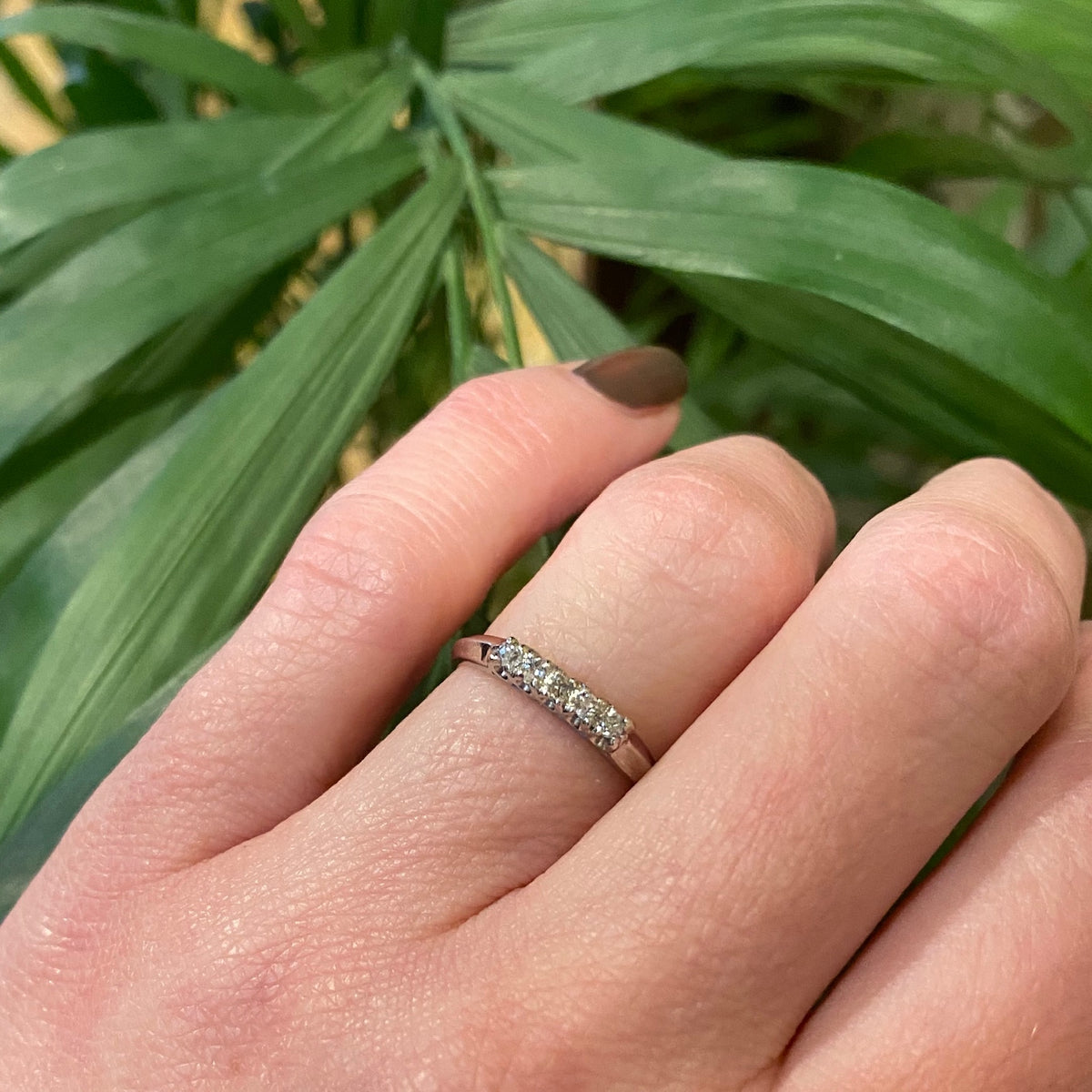 Pristine Wedding Band with Old Mine Cut Diamonds & Platinum