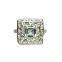 Beautiful Square Aquamarine Art Deco Ring