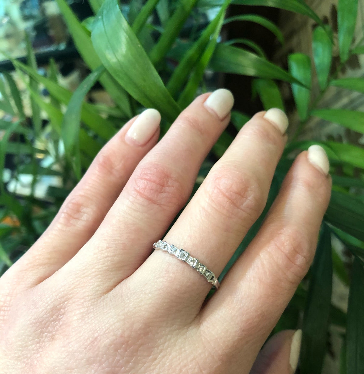 Vintage White Gold Diamond Wedding Band