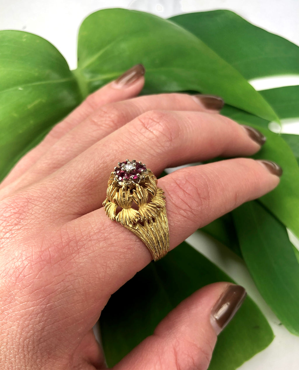 Birks Mid Century Gold Ruby Cocktail Ring - Gem Set Love