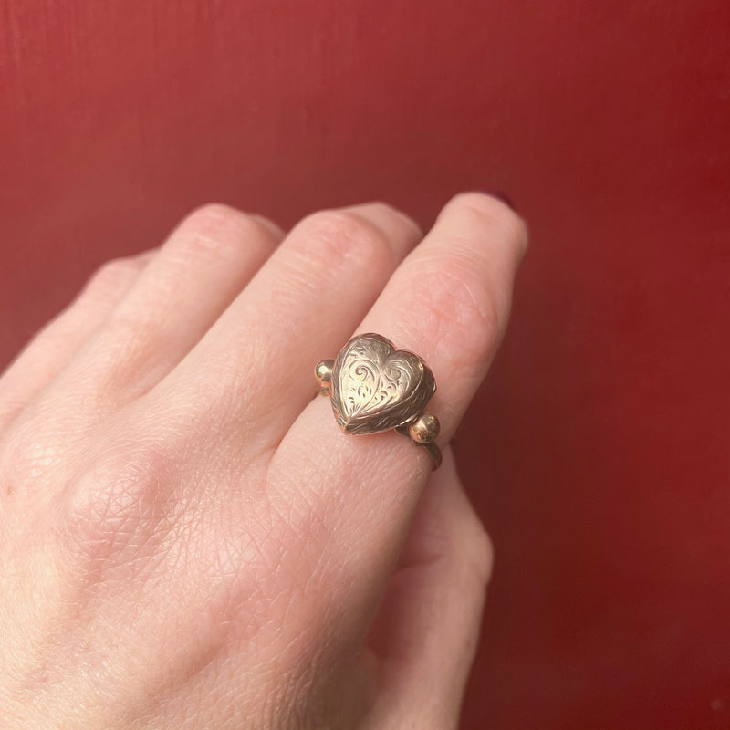 Engraved 9ct Gold Heart Locket Ring