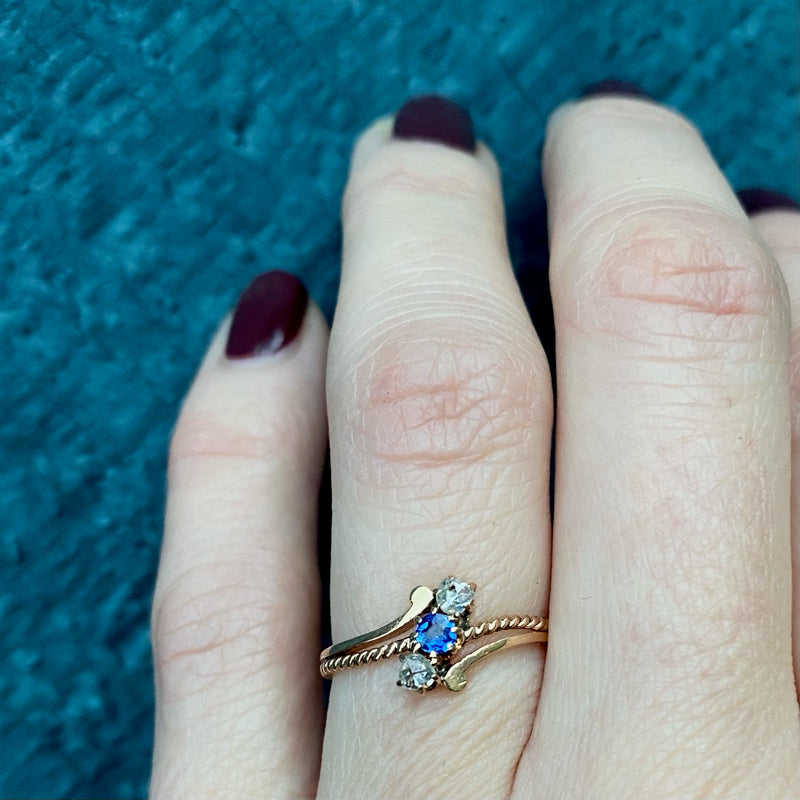 Delicate Victorian Beauty Sapphire and Rose Cut Diamond Ring