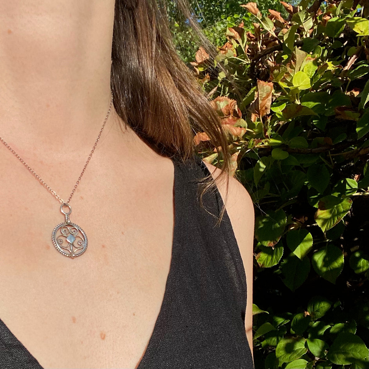 Delicately Scrolled Silver Filigree Pendant