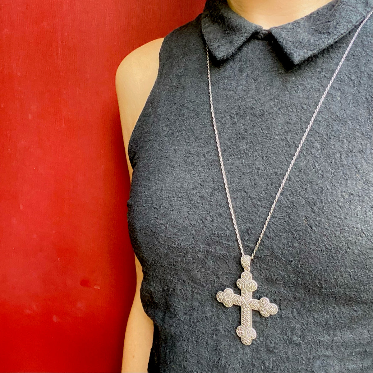 Gothic Glamour Marcasite Encrusted Sterling Cross