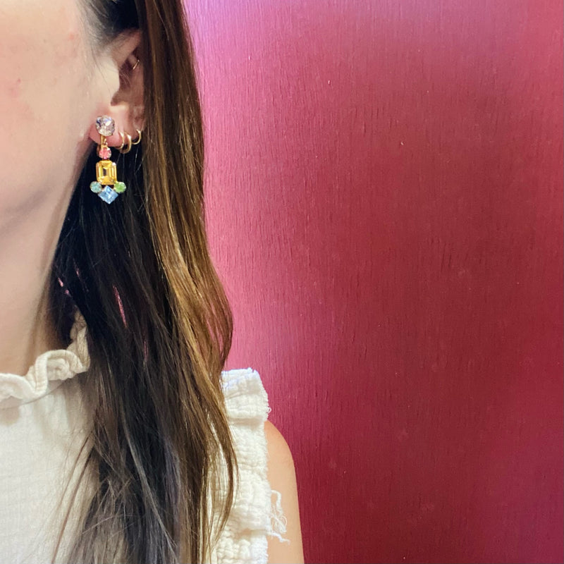 Colorful Harlequin Rhinestone Costume Earrings