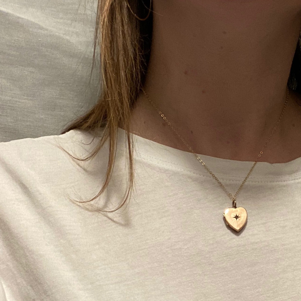 Antique Gold Heart Locket with Star Set Diamond
