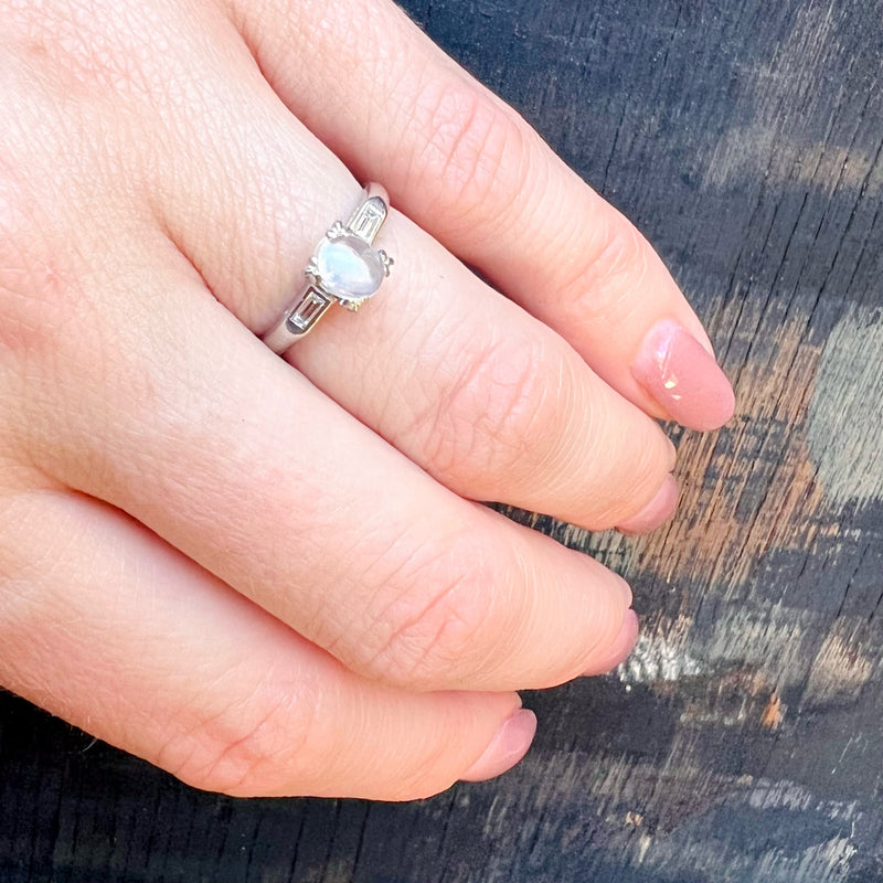 Cool & Austere Moonstone in Platinum Ring