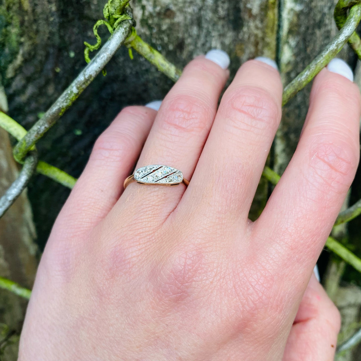 Diagonal Diamond Striped Platinum & 18ct Band