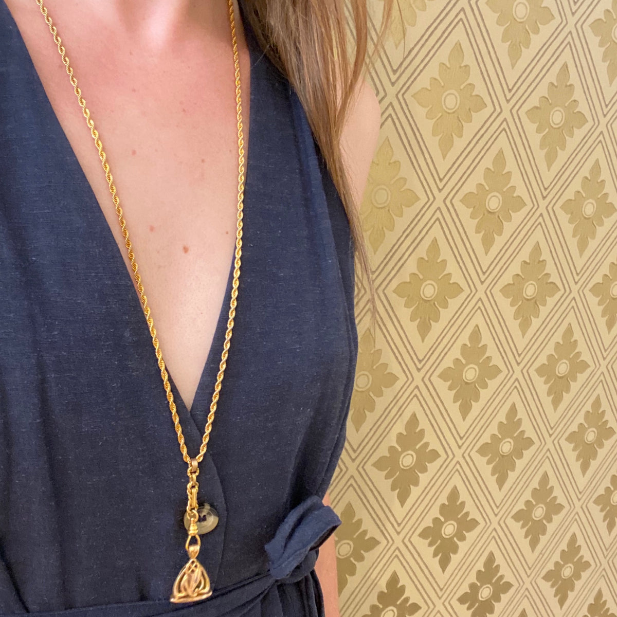 Glittering Golden Rope Chain with Sliding Charm Holder