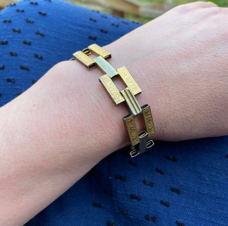 Engraved Gilded Silver 1940s Ladder Bracelet