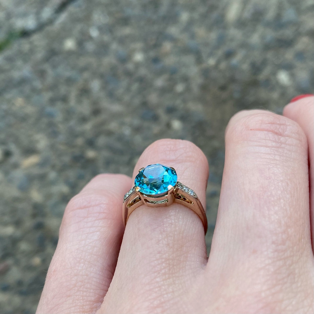Brilliant Natural Blue Zircon with Diamond Ring