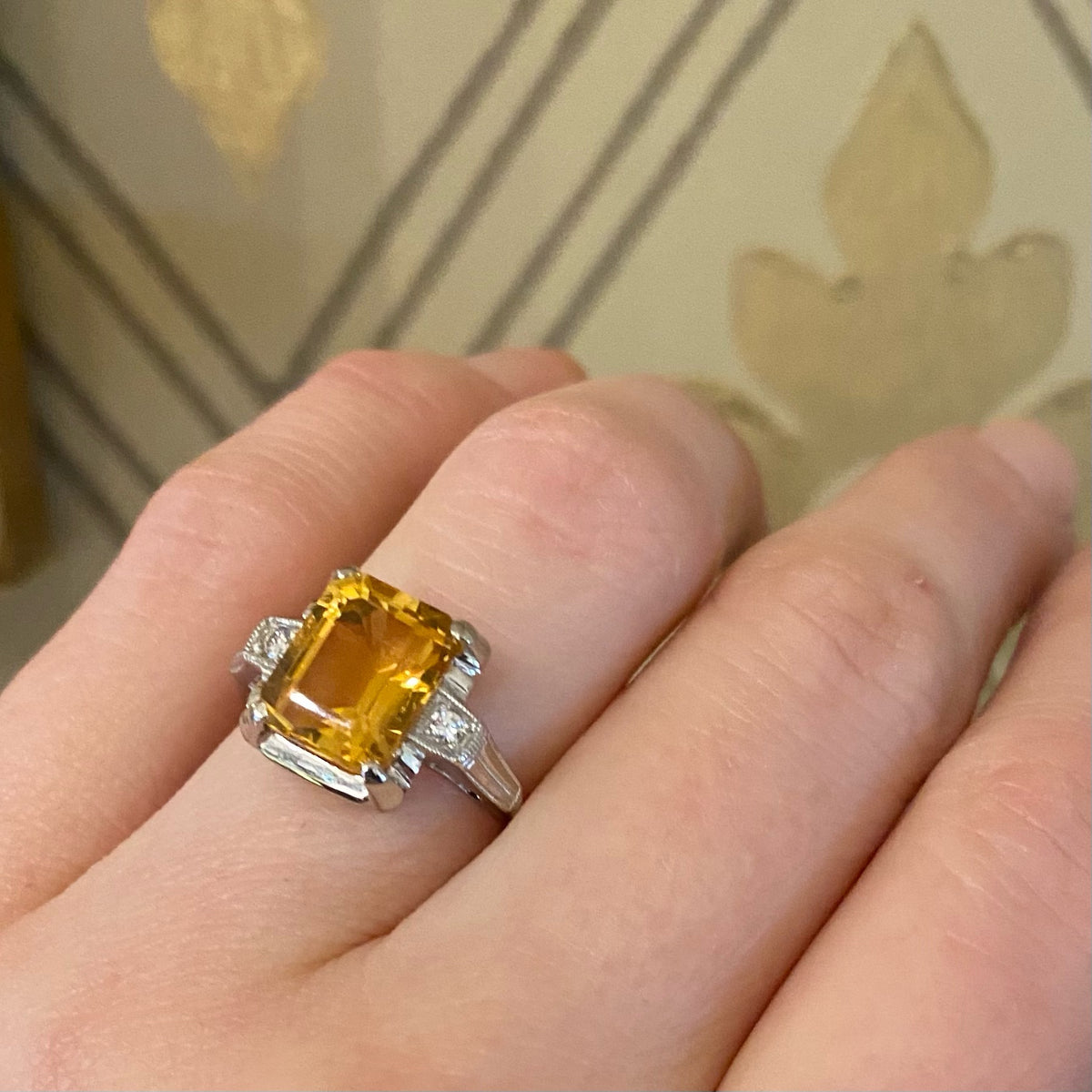 Retro Citrine Cocktail Ring in White Gold