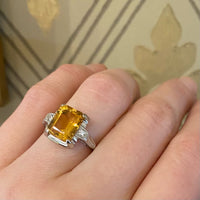 Retro Citrine Cocktail Ring in White Gold