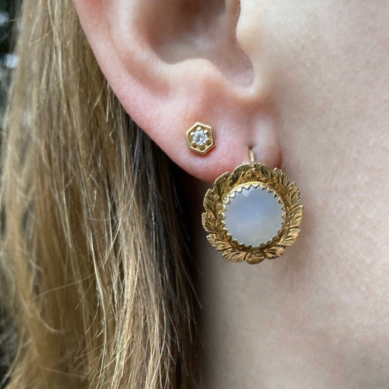 Gold Framed Agate Day and Night Earrings